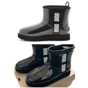 UGG Women’s Black/Clear Classic Mini Large LOGO Fleece Lined Boots/Bootie | NEW