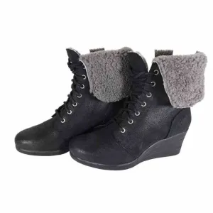 UGG Women's Zea US8 Black Leather Sheepskin Waterproof Wedge Shearling Boots