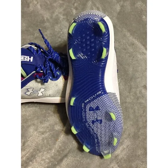 Under Armour Harper 9 Elite TPU Kids Baseball Shoes White &amp; Royal Blue Size 8