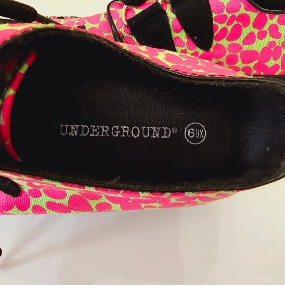 Underground Original Wulfrun Creeper Platform Shoes Oxford Pink Print Size 8 6