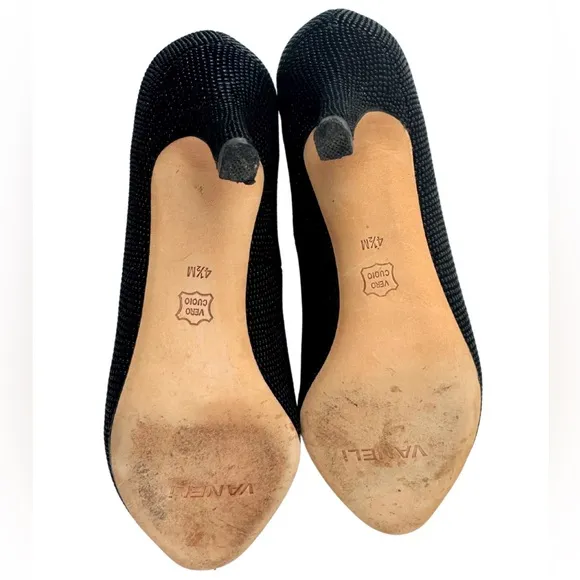 Van Eli Suede Leather Pumps Embossed Dots Pointed Round Toe Kitten Heel Size 4.5