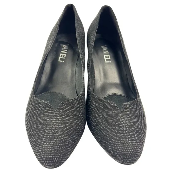 Van Eli Suede Leather Pumps Embossed Dots Pointed Round Toe Kitten Heel Size 4.5