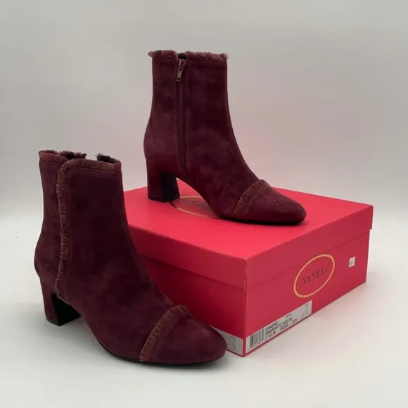 Vaneli Maroon Almond Toe‎ Zip Cushioned Comfy Ankle Cap Toe Fridge Booties Shoes