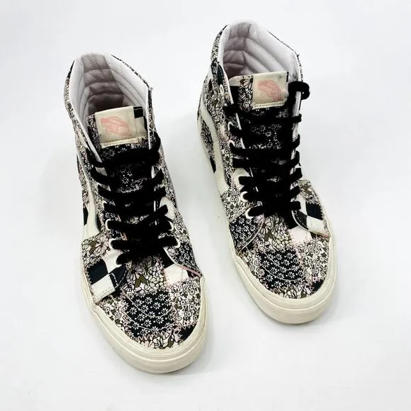 Vans 9.5 Black Floral high Top Checkered Sneakers