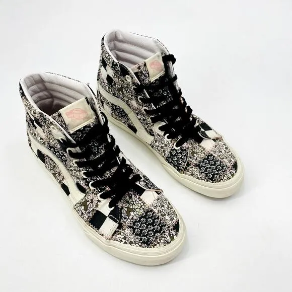 Vans 9.5 Black Floral high Top Checkered Sneakers