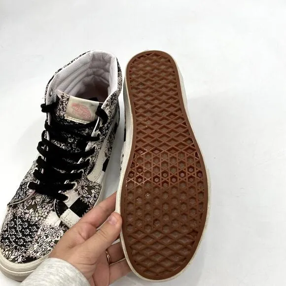 Vans 9.5 Black Floral high Top Checkered Sneakers