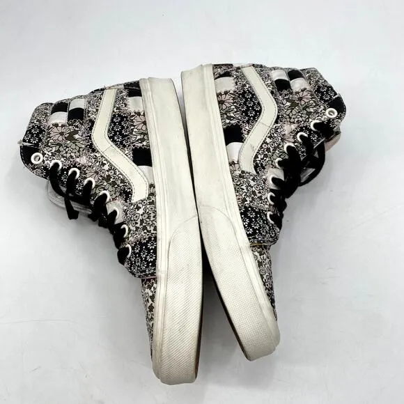 Vans 9.5 Black Floral high Top Checkered Sneakers
