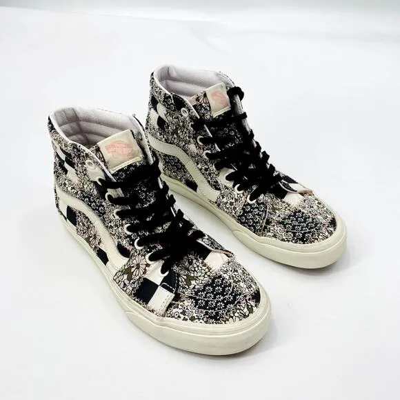 Vans 9.5 Black Floral high Top Checkered Sneakers