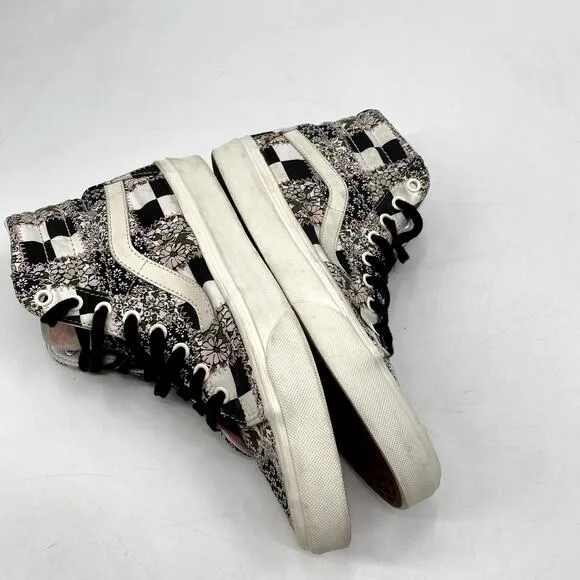 Vans 9.5 Black Floral high Top Checkered Sneakers