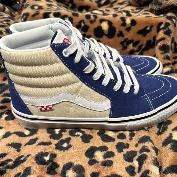 Vans Blue and White Skate Sk8 High-Top Sneakers