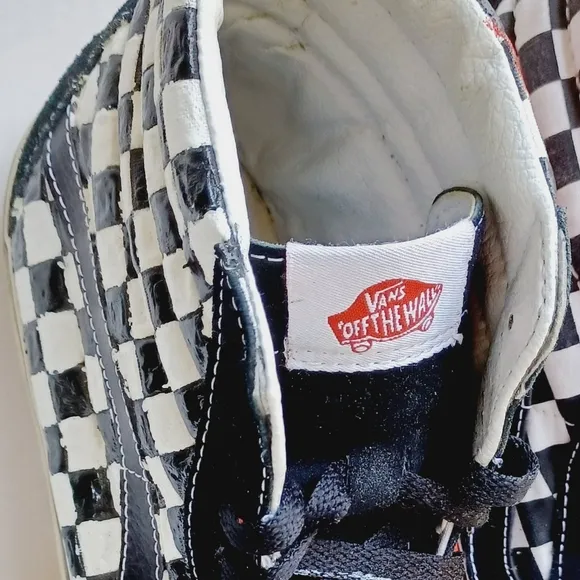 VANS Checkerboard Off Wall High Top Upcycled Sneakers