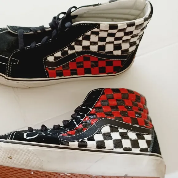 VANS Checkerboard Off Wall High Top Upcycled Sneakers