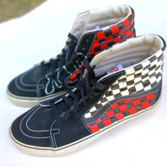 VANS Checkerboard Off Wall High Top Upcycled Sneakers