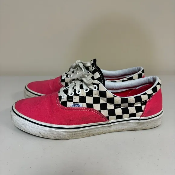 VANS Checkered Neon Pink Sneakers Men 10.5 Era 2 Tone Shoes Lace Up Canvas Skate