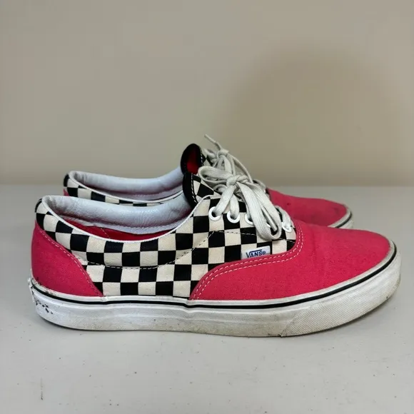 VANS Checkered Neon Pink Sneakers Men 10.5 Era 2 Tone Shoes Lace Up Canvas Skate