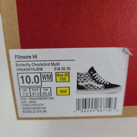 Vans Filmore Hi Butterfly Checkerboard Multi Sneakers Women's Size 10