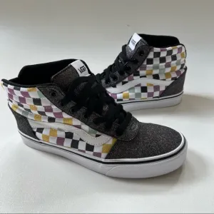Vans High Top Sneakers Glitter Rainbow Buffalo Check Size 9