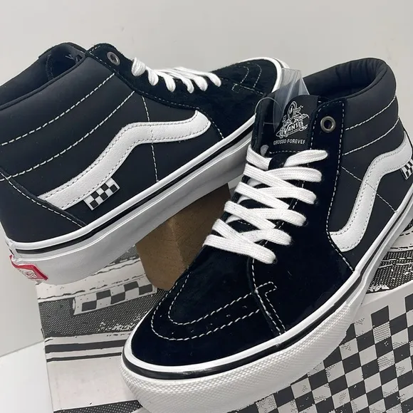 Vans Men’s Black White High-Top Sneakers Skate Grosso MidBlack/White/Emo Leathr