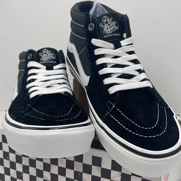 Vans Men’s Black White High-Top Sneakers Skate Grosso MidBlack/White/Emo Leathr