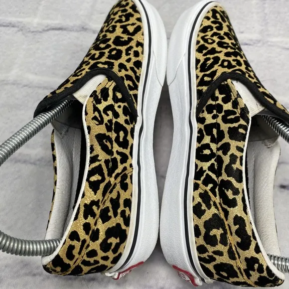 Vans Off The Wall Cheetah Leopard Print Slip On Shoes Juniors 4 Metallic Glitter
