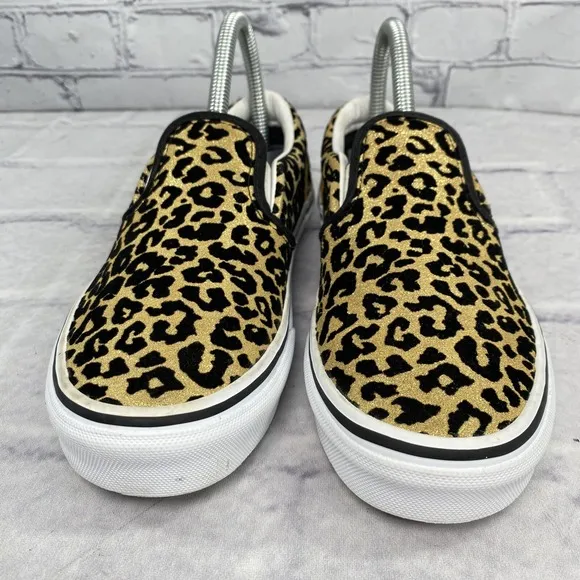 Vans Off The Wall Cheetah Leopard Print Slip On Shoes Juniors 4 Metallic Glitter