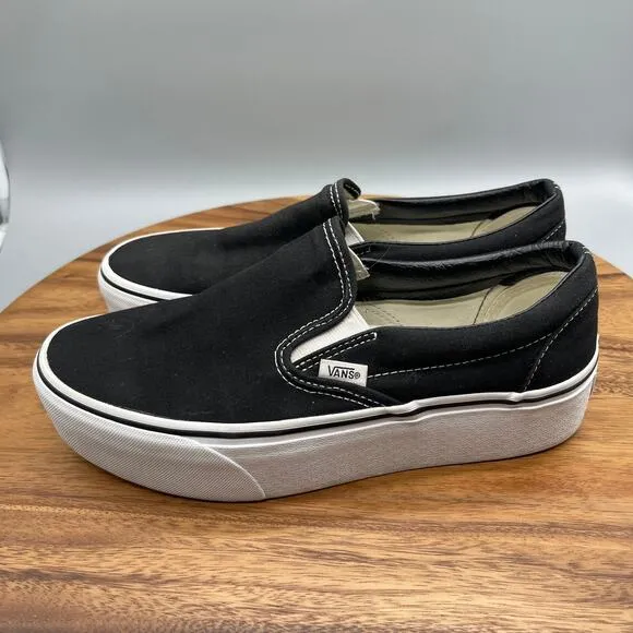 Vans Shoes Classic Slip-On Stacked Platform Mens 8.5 Black Comfort Lift Sneakers
