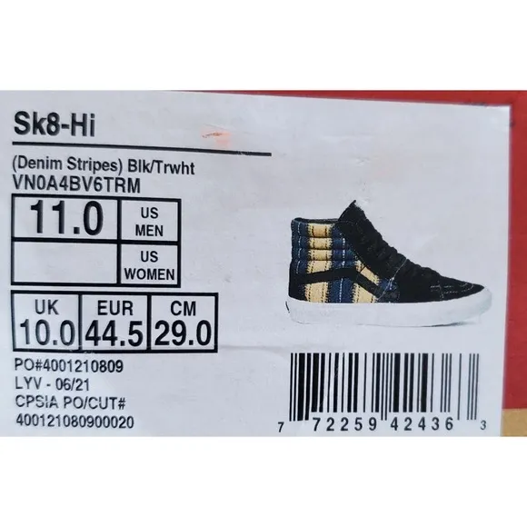 Vans Sk8-Hi Denim Stripes Sneaker Shoes Men's Size 11 NEW