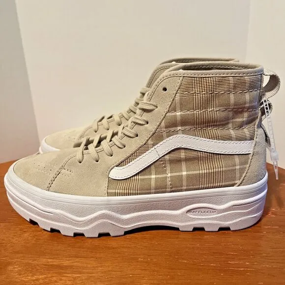 Vans SK8-Hi Sentry Men 6.5 Women 8 Waffle Cup Plaid High Top Tan Sneakers 721454