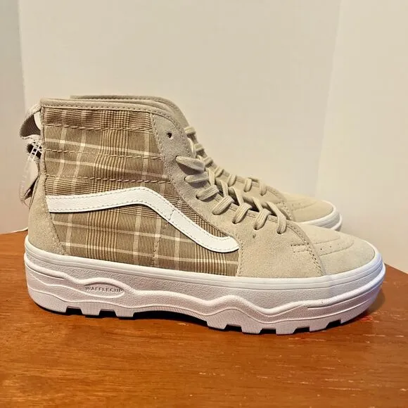 Vans SK8-Hi Sentry Men 6.5 Women 8 Waffle Cup Plaid High Top Tan Sneakers 721454
