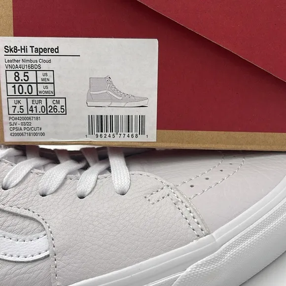 Vans WMNS White High-Top Sneakers Sk8-Hi TaperedLeather Nimbus Cloud