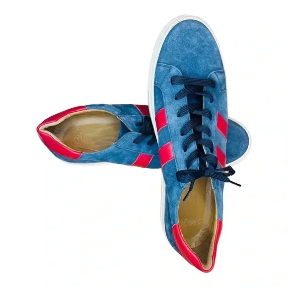 VELLAPAIS DUBOCE SUEDE‎ SNEAKER NAVY &amp; RED LEATHER ACCENTS NEVER WORN SIZ…