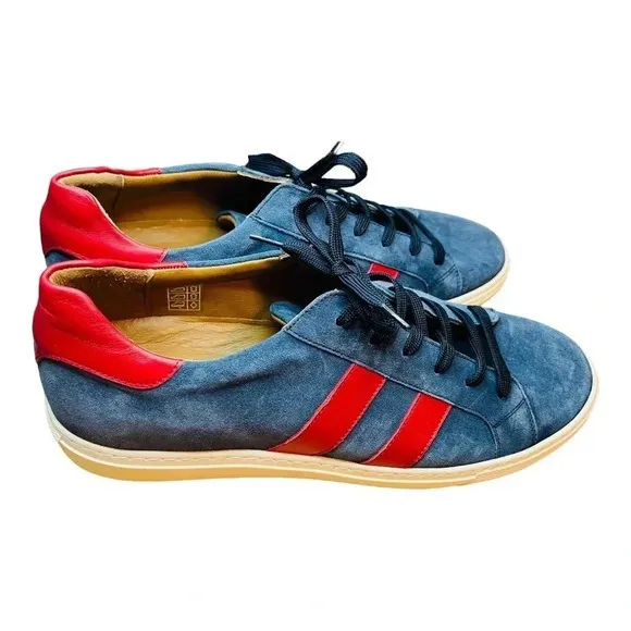 VELLAPAIS DUBOCE SUEDE‎ SNEAKER NAVY &amp; RED LEATHER ACCENTS NEVER WORN SIZ…