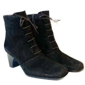 Vero Cuoio || Luxury Italian Leather Steampunk Lace Up Heeled Granny Boots 7.5