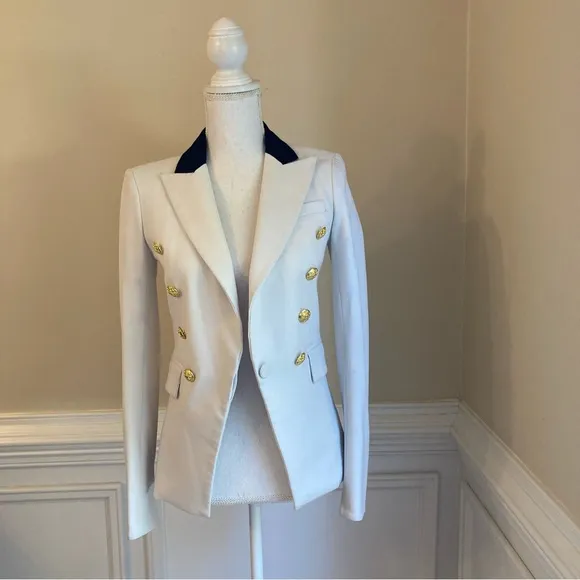 VERONICA BEARD Putty Stone Gray Black Double Breasted Blazer Jacket