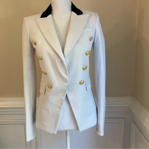 VERONICA BEARD Putty Stone Gray Black Double Breasted Blazer Jacket
