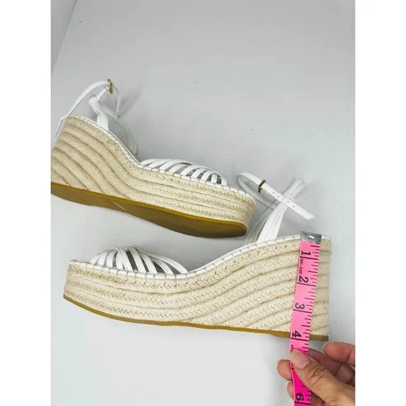 VERONICA BEARD White 101mm Ravina Coconut Leather Platform Wedge sz 12m