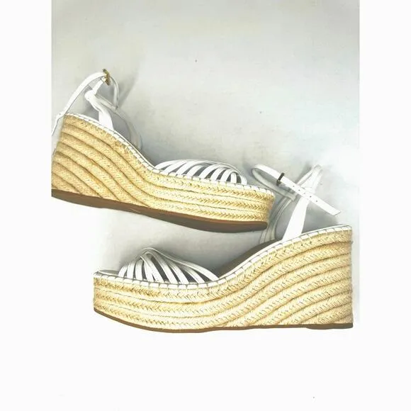 VERONICA BEARD White 101mm Ravina Coconut Leather Platform Wedge sz 12m