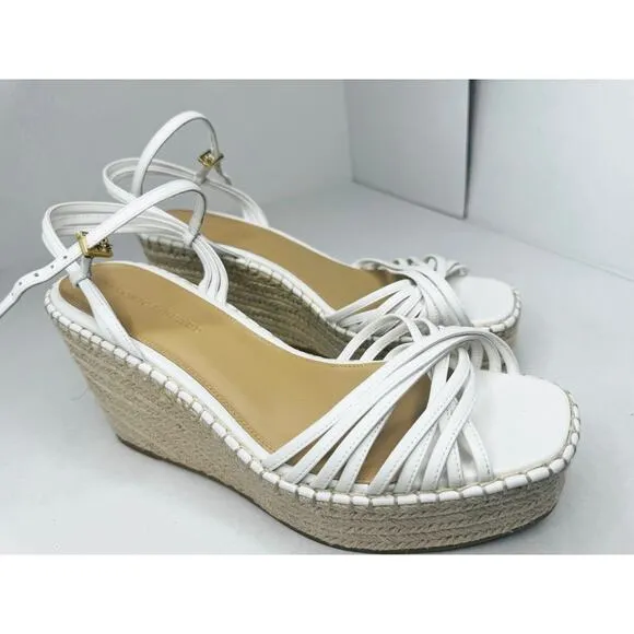 VERONICA BEARD White 101mm Ravina Coconut Leather Platform Wedge sz 12m