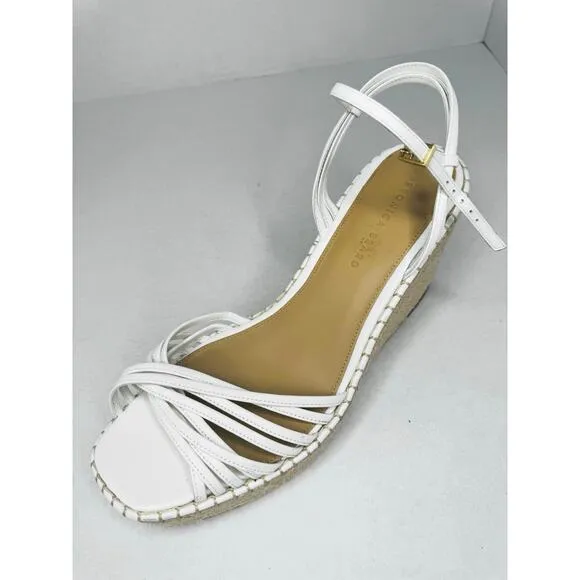 VERONICA BEARD White 101mm Ravina Coconut Leather Platform Wedge sz 12m