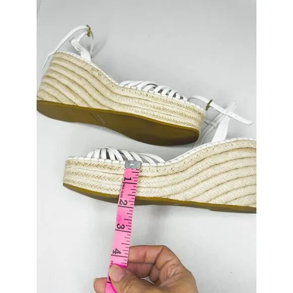 VERONICA BEARD White 101mm Ravina Coconut Leather Platform Wedge sz 12m