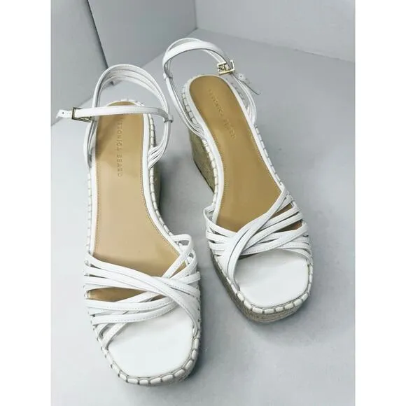 VERONICA BEARD White 101mm Ravina Coconut Leather Platform Wedge sz 12m