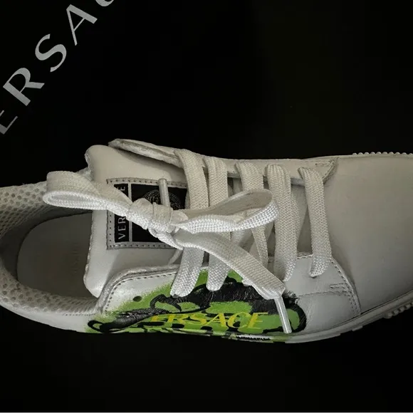Versace White and Green Sneakers with Medusa TAG Graphic