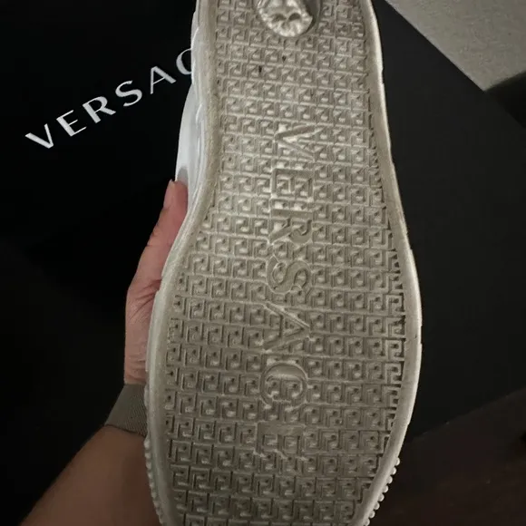 Versace White and Green Sneakers with Medusa TAG Graphic