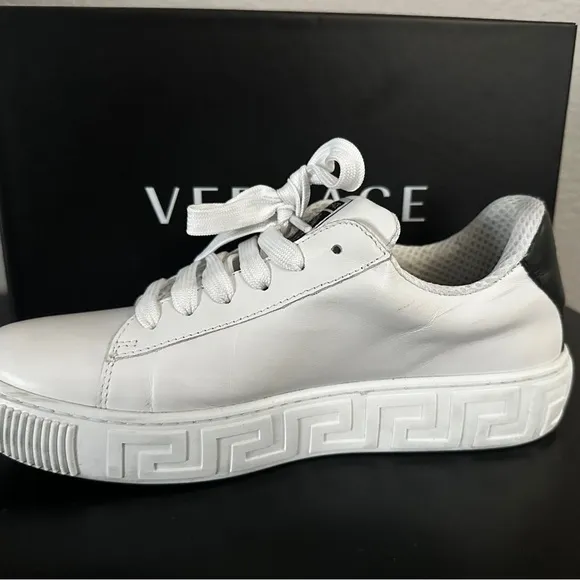 Versace White and Green Sneakers with Medusa TAG Graphic
