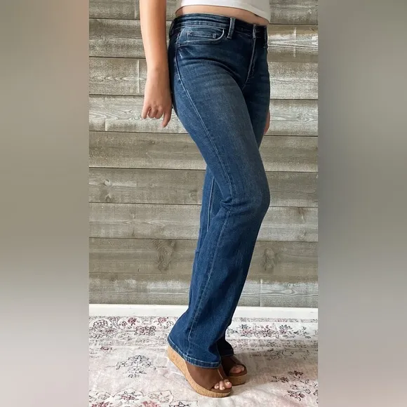 vervet denim mid rise relaxed long tall bootcut jeans revere dark wash T6136