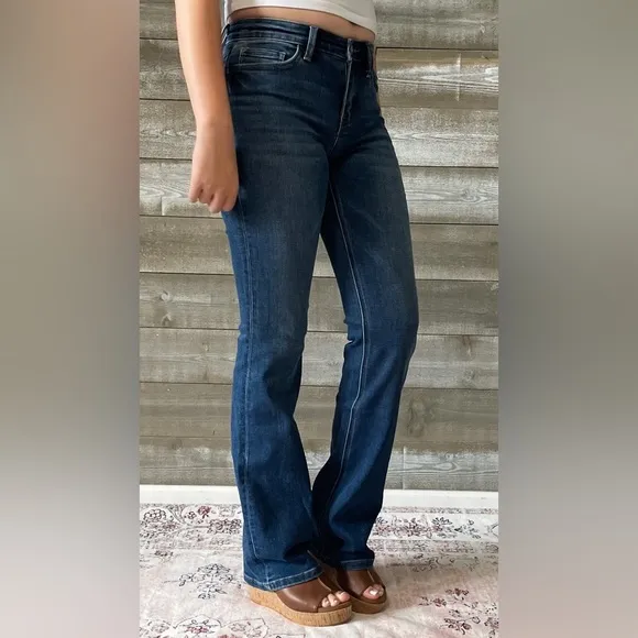 vervet denim mid rise relaxed long tall bootcut jeans revere dark wash T6136