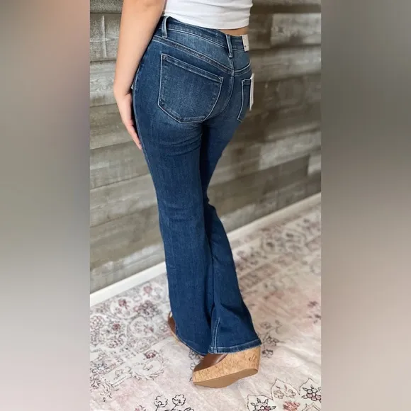 vervet denim mid rise relaxed long tall bootcut jeans revere dark wash T6136