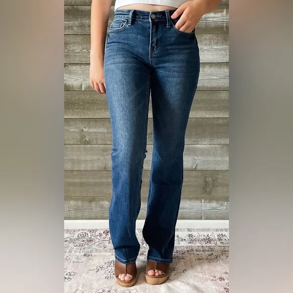 vervet denim mid rise relaxed long tall bootcut jeans revere dark wash T6136