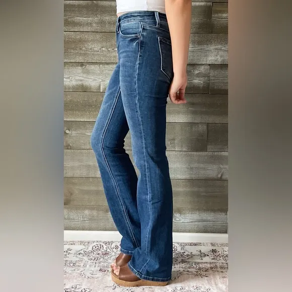 vervet denim mid rise relaxed long tall bootcut jeans revere dark wash T6136