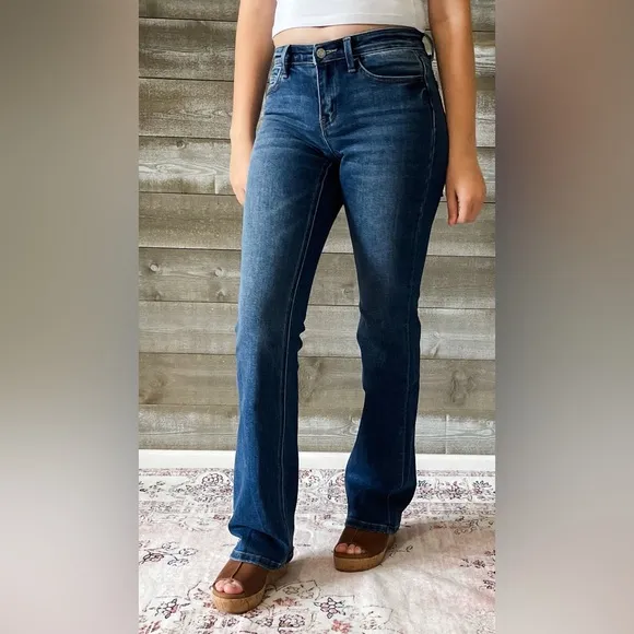 vervet denim mid rise relaxed long tall bootcut jeans revere dark wash T6136